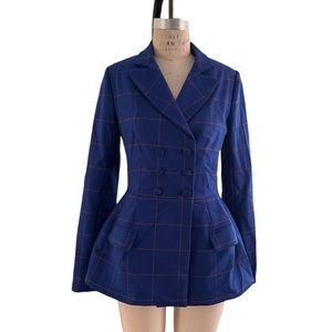 Lela Rose Royal Blue Plaid Jacket